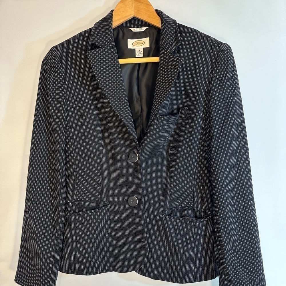 Talbots Womens Size 4 Wool Blend Blazer Jacket Black White Polkadot Lined Career